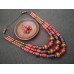 Necklace Patsyorka and earringsof ceramic beads colourful 3 threads